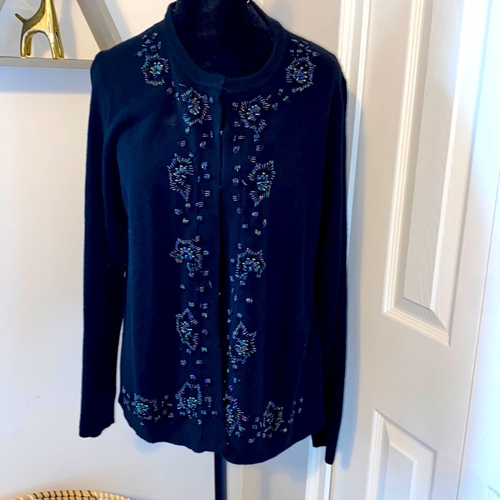 Ladies Black Cardigan with black beading Size Large NWOT never worn No defects